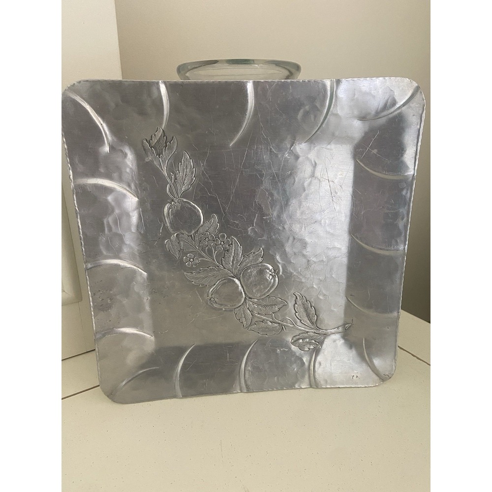 Vintage EVERLAST FORGED ALUMINUM Square Serving Tray Fruit & Floral Design 11.5"